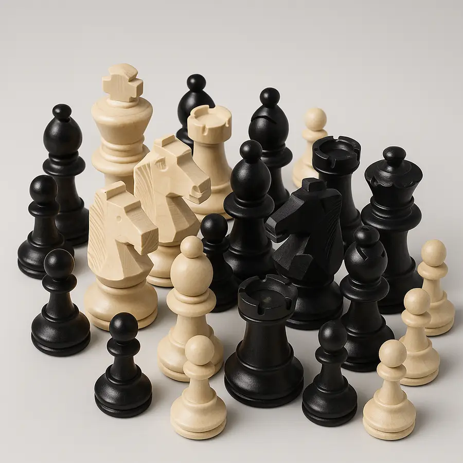Šachy - sada dřevěných figurek, výška 3 až 6,5 cm