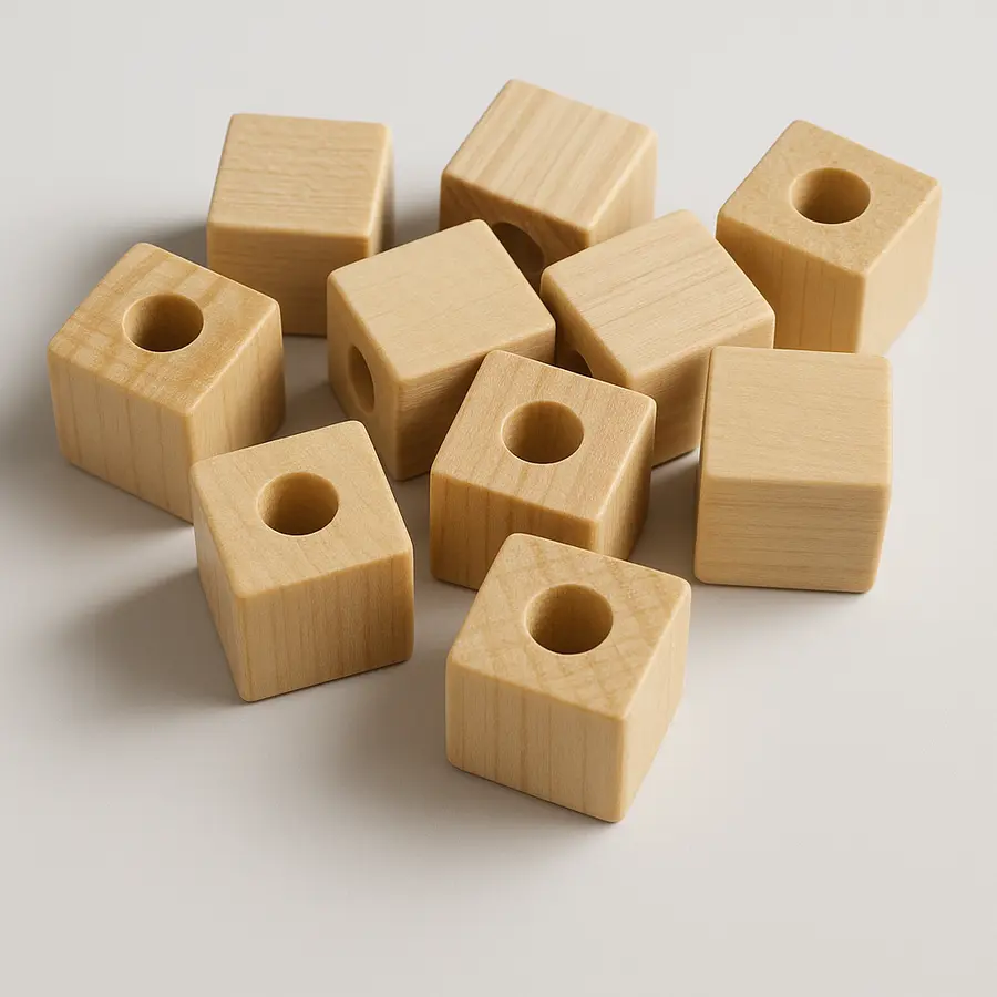 dřevěné kostky přírodní, 10mm - korálky