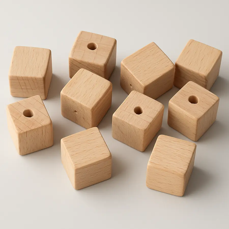 dřevěné kostky přírodní, 12mm - korálky