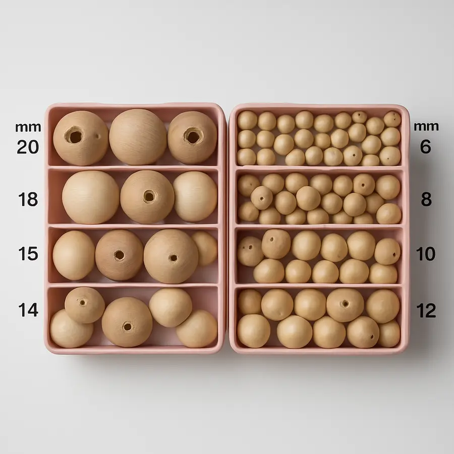 korálky (i na pedig) dřevěné, tříděné - kuličky s dirkou