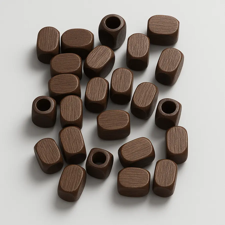 korálky dřevěné tříděné - sražený kvádr s dirkou