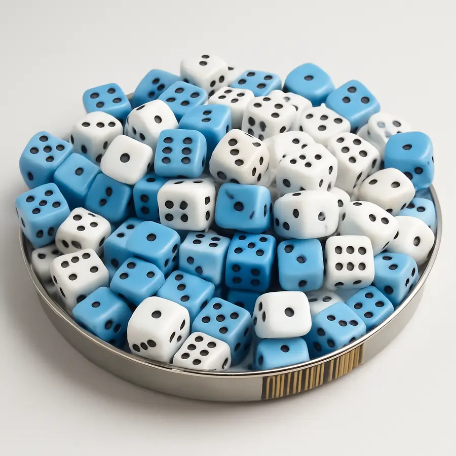 korálky skleněné - hrací kostky s puntíky, 9x9x9mm