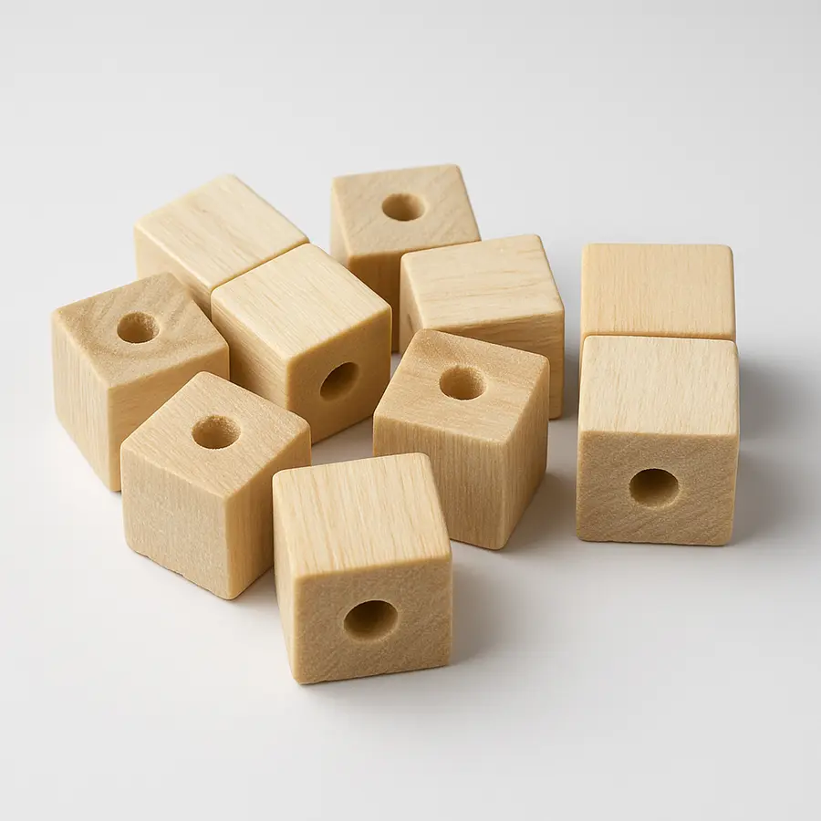 dřevěné kostky přírodní, 6mm - korálky