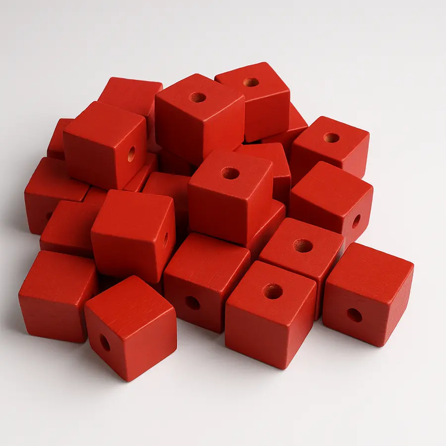 dřevěné kostky červené, 14mm - korálky