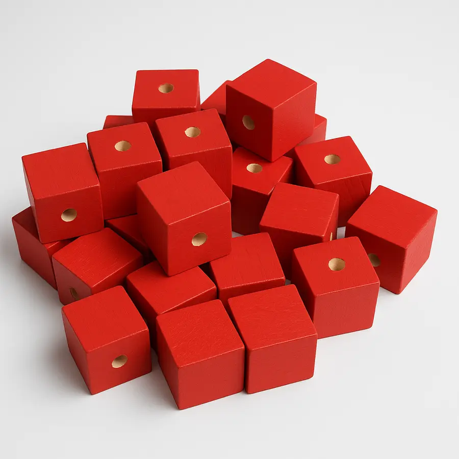 dřevěné kostky červené, 16mm - korálky